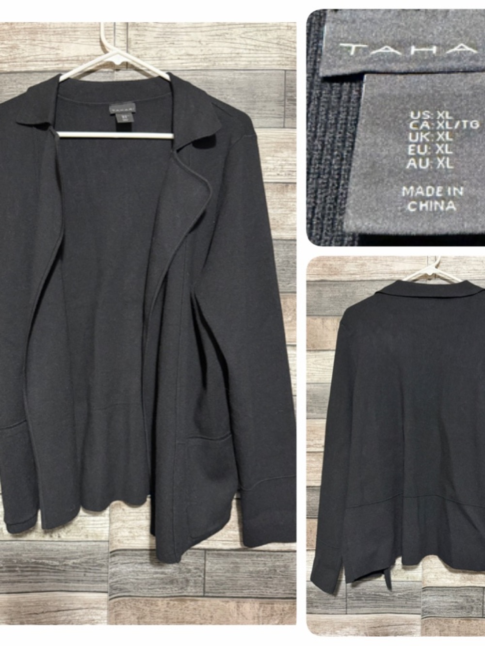 Tahari Sweater Blazer Open Front Women’s XL Black Cardigan Rayon Blend